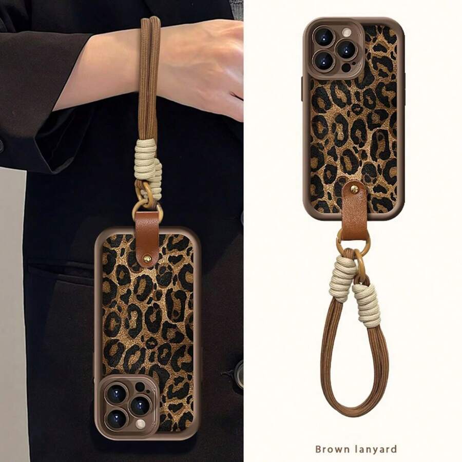 Cheetah Print Apple Tortoise Shell Phone Case 1pc Leopard Pattern Shockproof With Lanyard Mobile Phone Case Compatible With Iphone 11/12/13/14/15/16 Pro Max Waterproof Anti-Fall Scratch Resistant - Brown With Lanyard - View 1