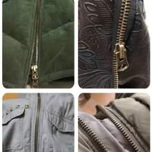 5pcs Single Slider, Double Sliders #5 Metal Zippers, Assorted Colors, Suitable For Sewing, Jackets, And Crafts - Black, Gold, Silver Grey