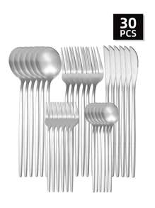 5/20/30pcs Stainless Steel Portuguese Matte Flatware Set, Including Steak Knife, Fork, Spoon And Teaspoon, Kitchen, Christmas Gift