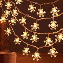 1pc 10/20/40/80 LED Snowflake String Lights, Battery Powered Christmas Fairy Lights For Holiday Party, Bedroom, Home Decor