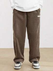 1 pieza Pantalones informales de pana recta de estilo retro para hombre, caqui