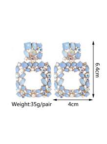 1pair Classic Square Hollow Crystal Stud Earrings, Suitable For Women Holiday Party And Daily Wear