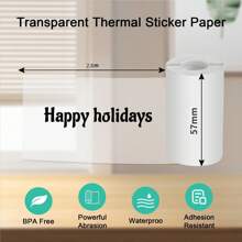 2Pcs Transparent Mini Printer Paper, 57 X 25 Mm Self-Adhesive Printable Paper Rolls Thermal Paper Rolls For Pocket Thermal Printer Receipt Thermal Printer Back To School
