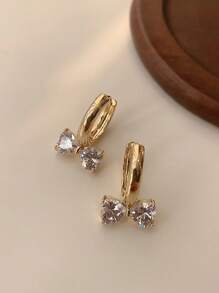 蝴蝶结装饰环形耳环 情人节、妈妈、母亲、母亲节、礼物 - 金黃色 - 查看 3