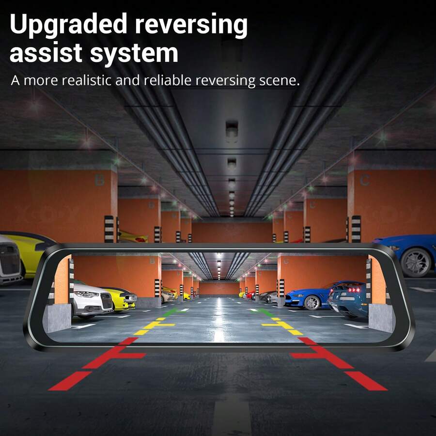 XGODY 10 Inch Dual Lens Rearview Mirror Full HD 2.5K Touch Screen Dash