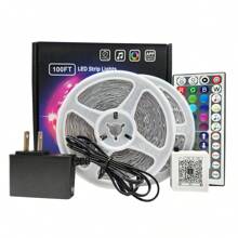 Multi Color LED Strip Lights, 100 FT LED Strip Lights APP And IR Remote Control, Music Synchronization, Room Ambient Lights, Christmas Holiday Party Lights, Home TV Decoration Background Lights.