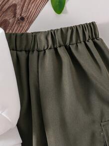 Young Boy Camo Pattern Fleece Sweatshirt And Cargo Pants Set - Army Green - View 6