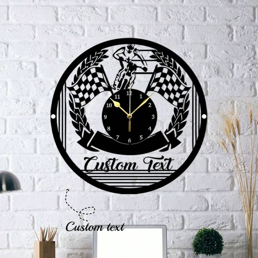 An Ironwork Biker Metal Clock Wall Art Personalized Can Be Customized Name Car Motorcycle Farmhouse Style Wall Art Decorative Living Room Office Decorative Metal Art Gifts Birthday Graduation - Black - View 1