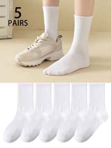 20/15/10/5/3/1 双加强型腰部吸湿排汗袜子，包含白袜、黑袜、过膝袜、长袜、女袜、长筒袜、柔软女袜、普通女长袜、日常中筒袜 - 白色 - 查看 2