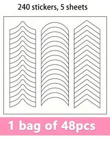 480pcs/10sheets French Manicure Nail Stickers, Wavy, Crescent Moon, Geometric Asymmetrical Design Nail Art Nails - Multicolor - View 16