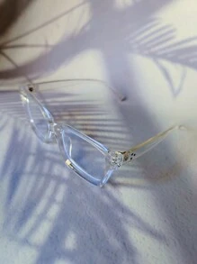 1pc Vintage Design Multi-Color 3D Shaped Thick Frame Rivets Decor Y2K Red Tortoiseshell Black Pink Cute Series Metal Durable Hinge Transparent Brand New Material Classic Retro 3D Design Personality Fashion Glasses - 防藍光鏡片 - 查看 13