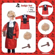 Conjunto de disfraz de juez y abogado para juego de roles para niños, incluye disfraces de justicia del tribunal con toga de juez, mazo y peluca para niños pequeños, regalo para Halloween, Navidad, Acción de Gracias - Rojo - Ver 6