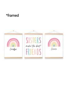 3 件个性化定制名字艺术印刷品制作最佳姐妹墙海报波西米亚风墙画制作最佳朋友印刷图片彩色帆布画彩虹墙艺术幼儿园墙壁海报女孩卧室装饰无框架/木框架 - 粉色 - 查看 16
