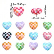 1/5/10颗亚克力珠，棋盘格心形隔珠，散珠，适合DIY首饰制作 - Checkerboard Plaid Heart - 查看 6