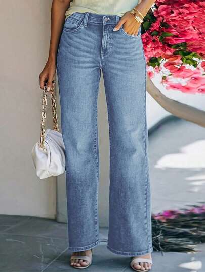 Straight Leg Women's Jeans, High Loose Sports Pants, High Waisted Pants, Women's Pants