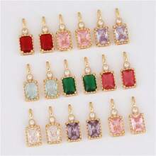 5pcs Rectangular Copper Edged Multi-Color Zirconia Stone Pendant Charm For DIY Necklace & Earring