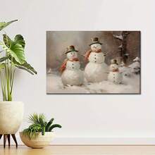 1 Piece Wooden Frame Canvas Painting Christmas Snowman Family, Perfect For Office Corridor Home Living Room Decoration Hanging, Christmas Theme - 12*18吋/30*45公分 附框 - 查看 3
