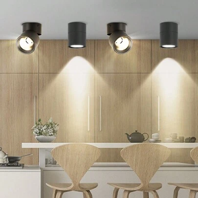 可折叠嵌入式灯具，可调色温，可360°旋转，90°倾斜，黑色/白色饰面，3000K/4000K/6500K三色切换，85V-265V适用于卧室、书房、客厅、衣柜、展示柜、舞台、KTV、走廊、餐厅、服装店、酒吧