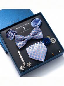 AlanKing 1set Orange Necktie, Pocket Square, Cufflinks, Boutonniere Suit For Men, Wedding Party Formal Gift Box Christmas