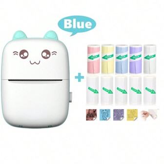 Mini Pocket Photo Printer, Portable Inkless Thermal Printer 57mm Sticker Transfer Paper, Wireless Bluetooth 200dpi Printer, Blue/Pink