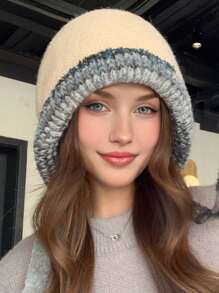 1 件女式可调节针织连帽帽，柔软毛绒内衬双色保暖无檐小便帽，适合秋冬户外、休闲和运动 - 彩色 - 查看 10