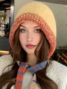 1 件女式可调节针织连帽帽，柔软毛绒内衬双色保暖无檐小便帽，适合秋冬户外、休闲和运动 - 彩色 - 查看 6