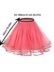 西瓜红、湖蓝、草绿、黑、白、红五色短款女裙。裙长50厘米，及膝。无骨衬裙，新娘裙衬，柔软蓬蓬裙，可爱小网纱裙，三层网纱镶边。衬裙，适合婚宴、演出、派对、Cosplay装饰和拍摄道具。万圣节、情人节、情人节