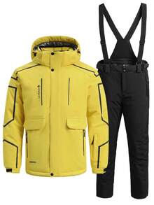 2 件套男友风格男士专业运动休闲套装、滑雪夹克和裤子、HX390-1 - 黃色 - 查看 4