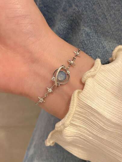 1 pieza Brazalete con planeta azul galaxia, adecuado para uso diario por mujeres