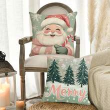 4 件装乡村风涤纶抱枕套，圣诞老人、雪人、圣诞树方形靠垫套，装饰枕套，适用于圣诞节客厅卧室沙发、家居装饰派对装饰，单面印花，无枕芯 17.72*17.72 英寸 - 彩色 - 查看 4