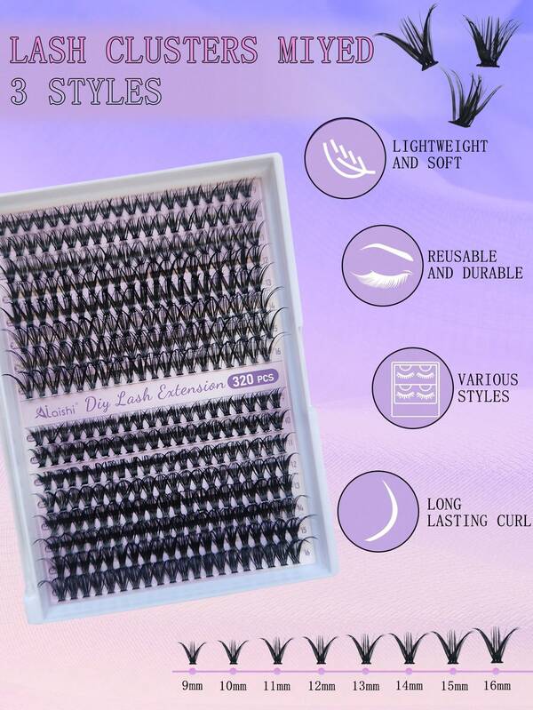 AILAISHI AILAISHI Lash Extension Kit 30D+40D Eyelash Extension Kit 320Pcs DIY Lash Extension Kit Lash Clusters 9-16mm Cluster Eyelash Extensions Kit With Lash Bond And Seal Lash Remover Lash Brush Lash Applicator Tool