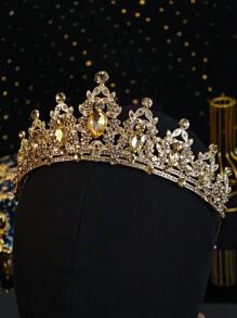 1件套女王皇冠头饰公主皇冠，适合女性和女孩佩戴，水晶头饰，适合新娘、公主在婚礼、派对、万圣节等场合佩戴。 - 金色 - 查看 5