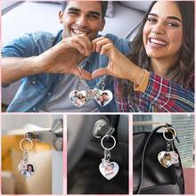 Llavero personalizado con foto, llavero personalizado con foto por ambos lados como regalo conmemorativo familiar - Corazón - Ver 6