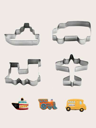 4pcs/Set Stainless Steel Transportation Shaped Cookie Cutter, DIY Baking Mold For Aircraft & Car