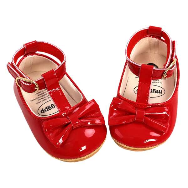 Baby Princess Cute Solid Color Pu Leather Bowknot Casual Children's Shoes, 0-18 Months