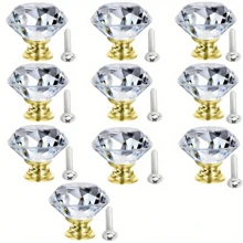 10pcs Crystal Glass Dresser Drawer Pulls 30Mm - Polished Golden Cabinet Knobs For Vanity, Kitchen & Bathroom, Aluminum Base, Easy Install With Screws Included Dresser Drawer Knobs Bathroom Cabinet Knobs - Multicolor - View 1