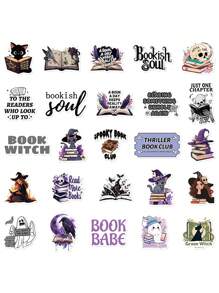 50 piezas de pegatinas de bruja de Halloween con temática de libros, regalos de Halloween, decoración impermeable de PVC con dibujos animados para equipaje, guitarra, taza de agua, estuche de teléfono, portátil