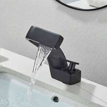 Modern Bathroom Sink Faucet Single Hole Single Handle Waterfall Spout Vanity Mixer Tap - 黑色 - 查看 5