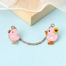 1 件装粉色黄色小鸡心形胸针可爱卡通金属链珐琅别针时尚帽子背包衬衫徽章翻领别针儿童珠宝礼物 - 彩色 - 查看 8