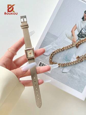 DOUKOU 1PC Retro Roman Style Casual Elegant Exquisite Quartz Watch,Khaki Soft And Comfortable Leather Strap,Sweet And Cute,Waterproof Function For Daily Life, Suitable For Back-To-School Gifts,Christmas Gifts Suitable For Daily Wear, Dinner And Other Occasions To Decorate The Wrist