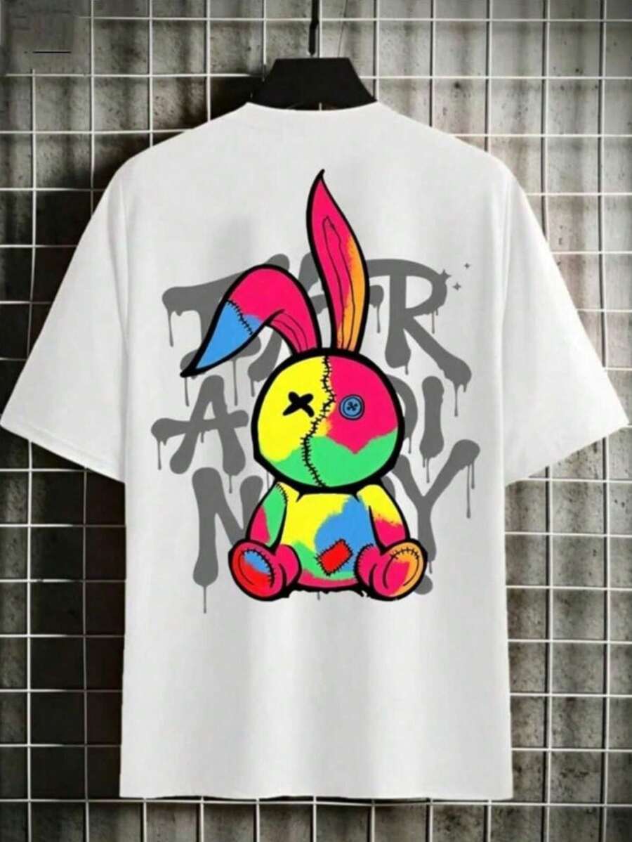 Unisex 100% Cotton Colorful Rabbit T-Shirt - 白色 - 查看 1
