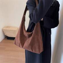 复古绒面革手提包，大容量购物袋，时尚 PU 皮革单肩包，适合日常使用和工作，时尚绒面革钱包