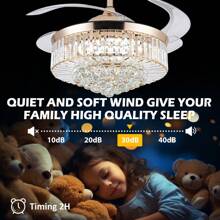36 Inch Crystal Ceiling Fans With Lights, Modern Dimmable Fandelier LED Remote Control Retractable Invisible Blades Indoor Reversible Ceiling Light Kits With Fans For Decorate Living Room Bedroom - Gold - View 6