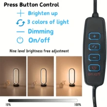 现代 LED 台灯，3 种颜色模式 - 可调光，USB 供电，金属环设计，适用于家居装饰、卧室、书房和客厅 - 黑色 - 查看 7