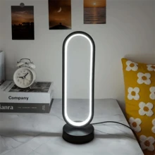 现代 LED 台灯，3 种颜色模式 - 可调光，USB 供电，金属环设计，适用于家居装饰、卧室、书房和客厅 - 黑色 - 查看 4