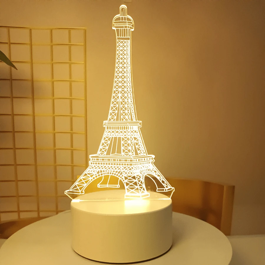 1 đèn ngủ tháp Eiffel LED 3D, thích hợp trang trí phòng ngủ, đèn bàn, đồ nội thất gia đình - trắng - Xem 1