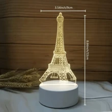 1 đèn ngủ tháp Eiffel LED 3D, thích hợp trang trí phòng ngủ, đèn bàn, đồ nội thất gia đình - trắng - Xem 3