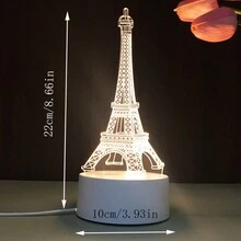 1 đèn ngủ tháp Eiffel LED 3D, thích hợp trang trí phòng ngủ, đèn bàn, đồ nội thất gia đình - trắng - Xem 4
