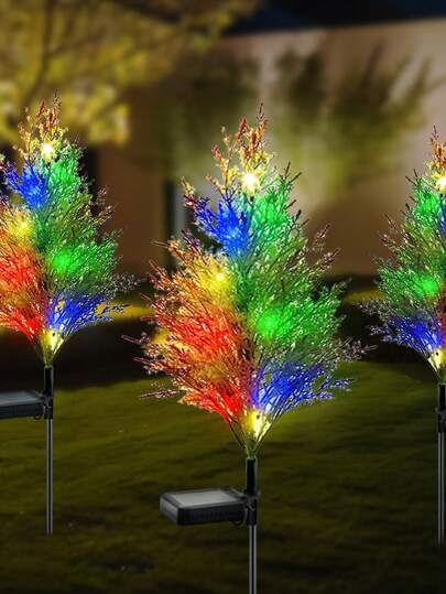 1Pc/2Pcs Outdoor Solar Garden Colorful Lights Plant Lights Realistic Pine Lights Tree Lights Festive Party Lights Garden Lawn Lights