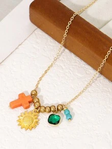 1 st. Boheems kruis, zon, boze oog hart, zeshoekige pilaar letter hanger handgemaakte kralenketting dames dagelijkse vakantie accessoires funky sieraden - Veel kleurig - Bekijken 7